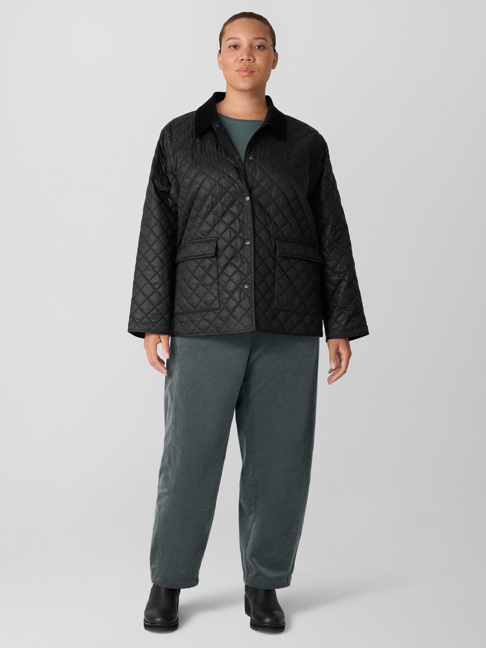 Eggshell Recycled Nylon Quilted Classic Collar Jacket