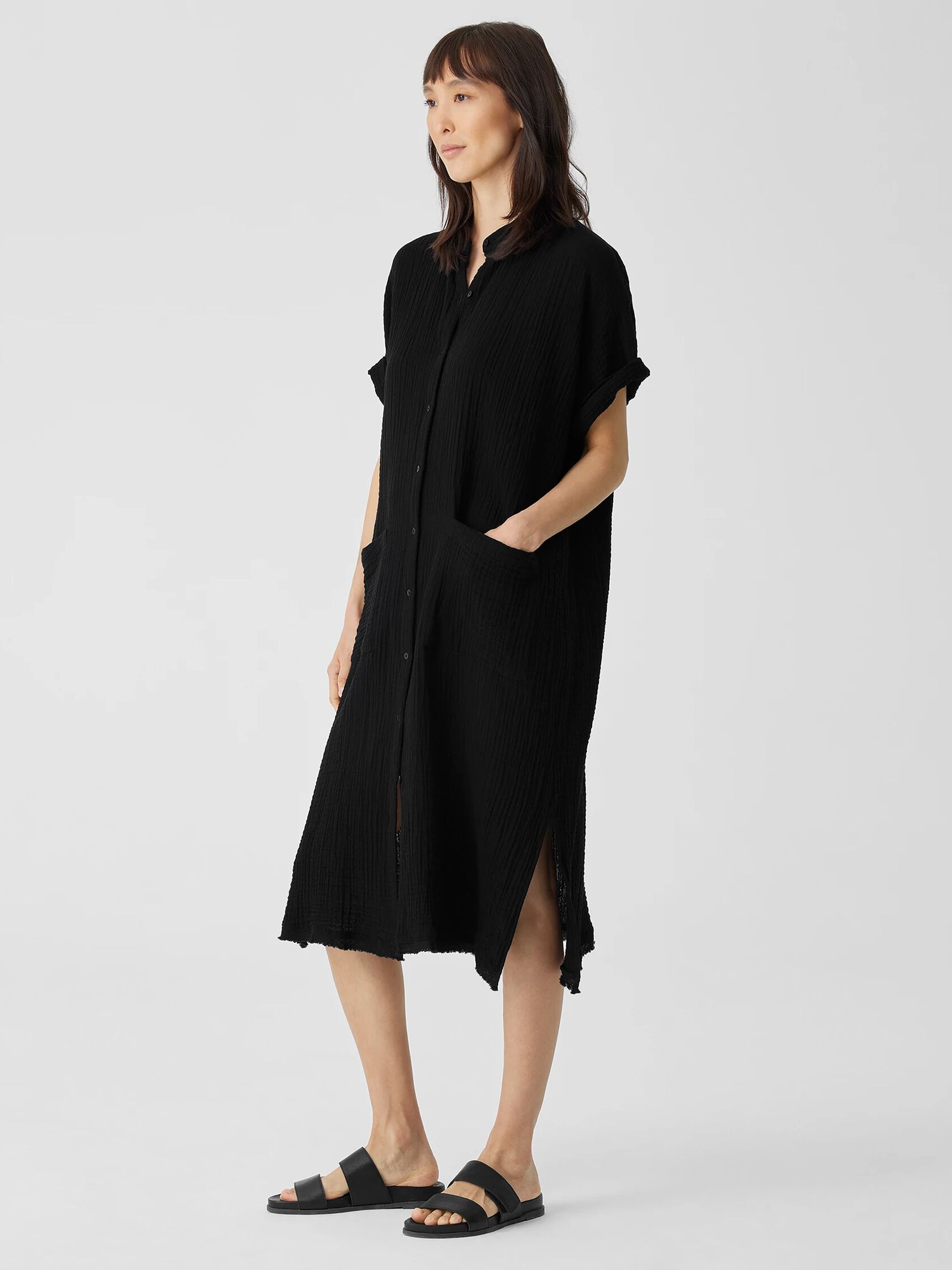 Organic Cotton Gauze Mandarin Collar Dress