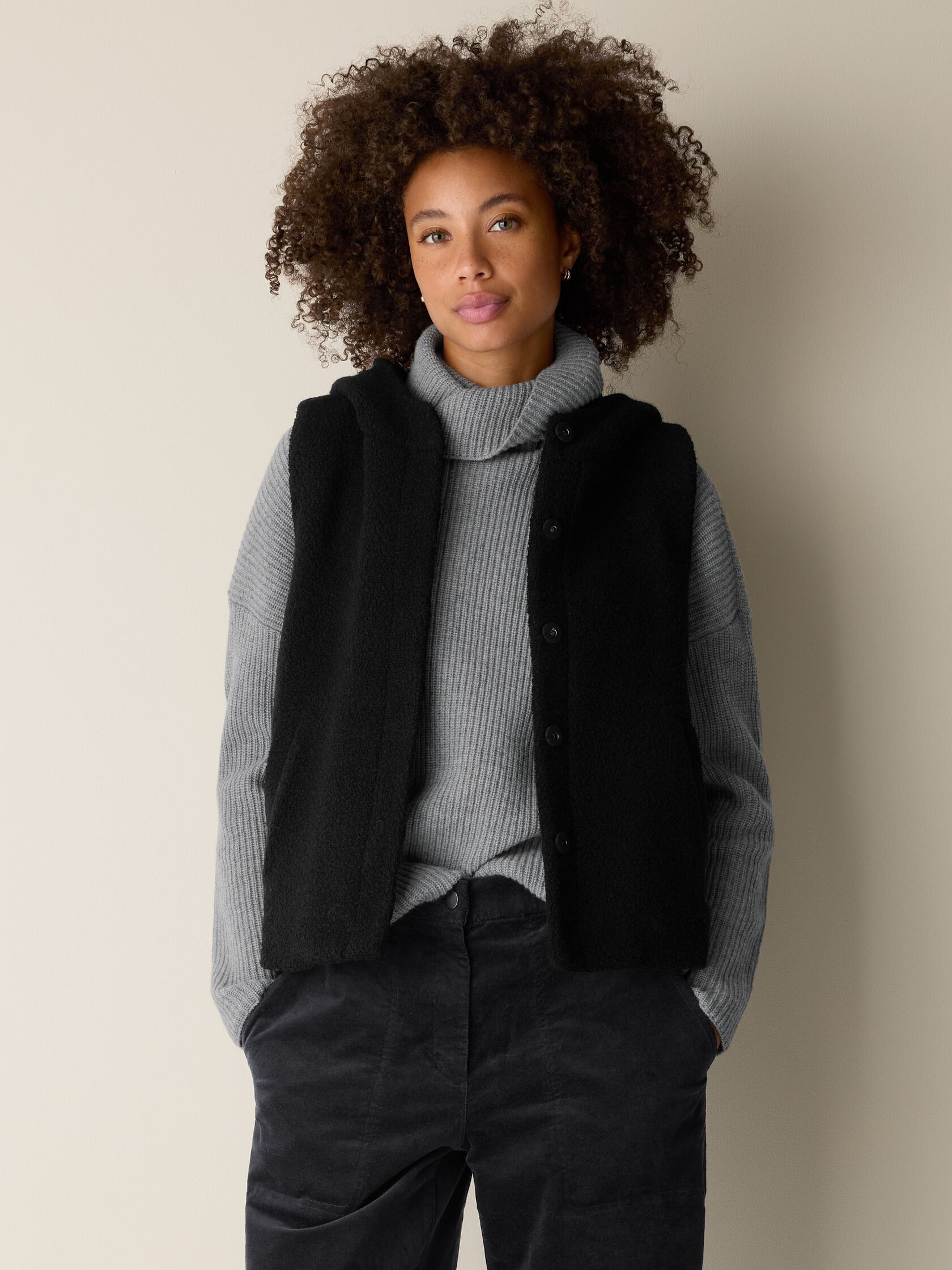 Cozy Recycled Wool Boucle Hooded Vest