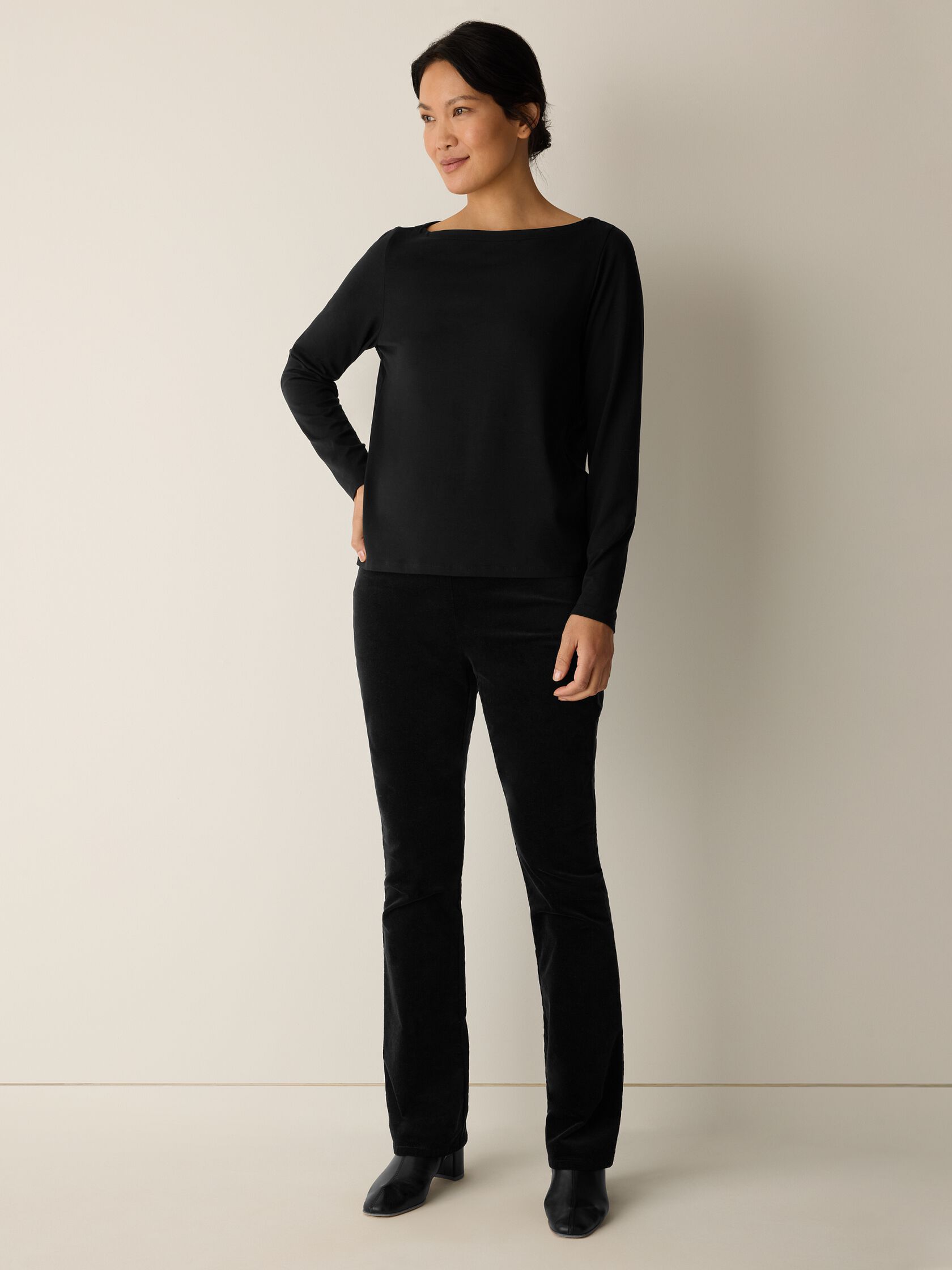 Stretch Jersey Knit Bateau Neck Top