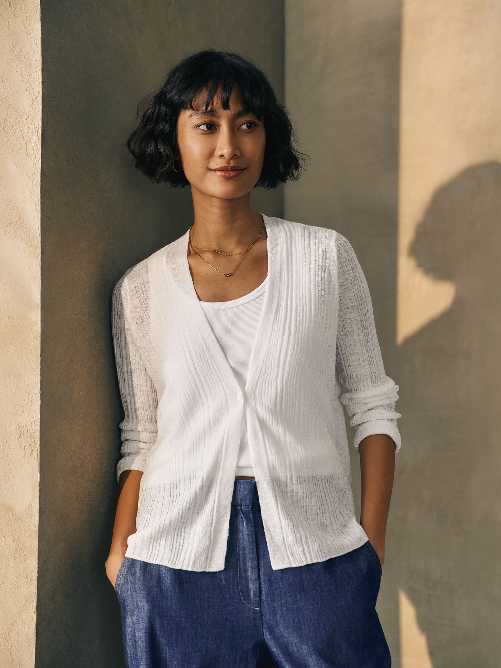 Organic Linen Cotton V-Neck Cardigan