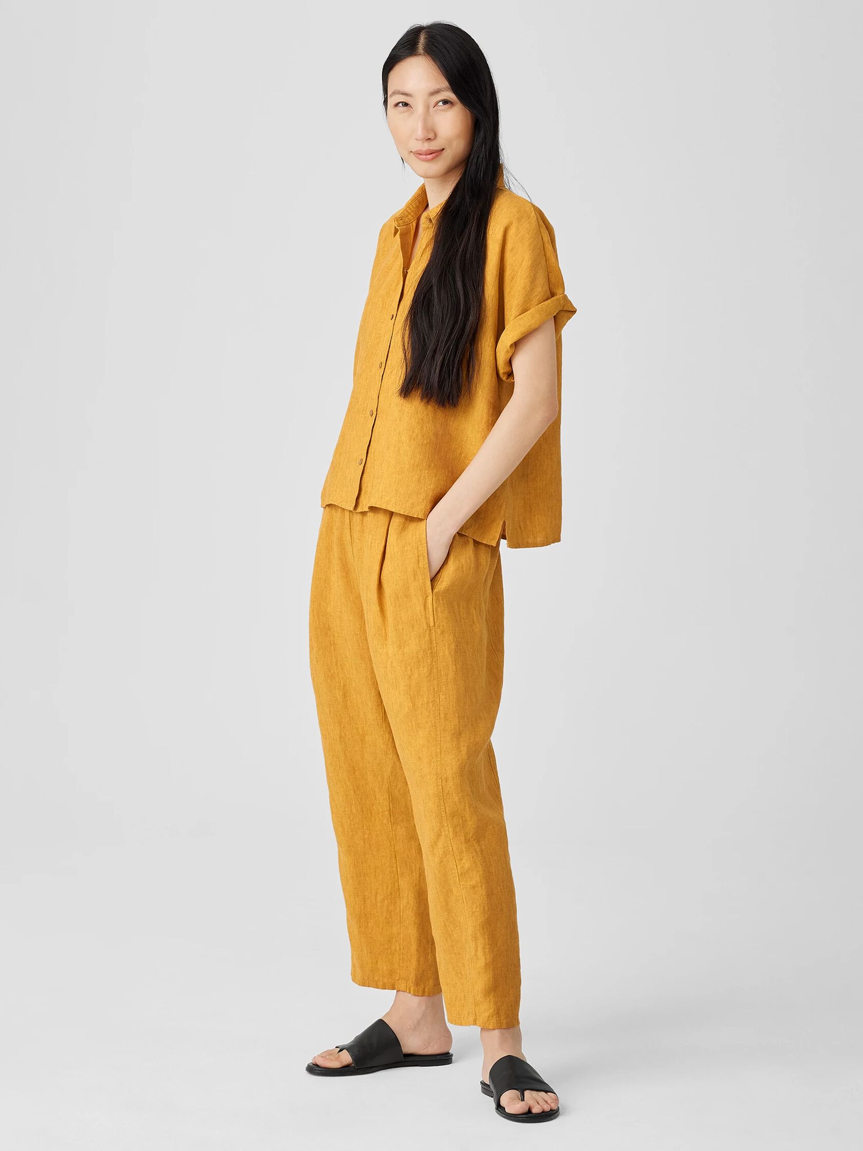 Washed Organic Linen Delave Short-Sleeve Shirt