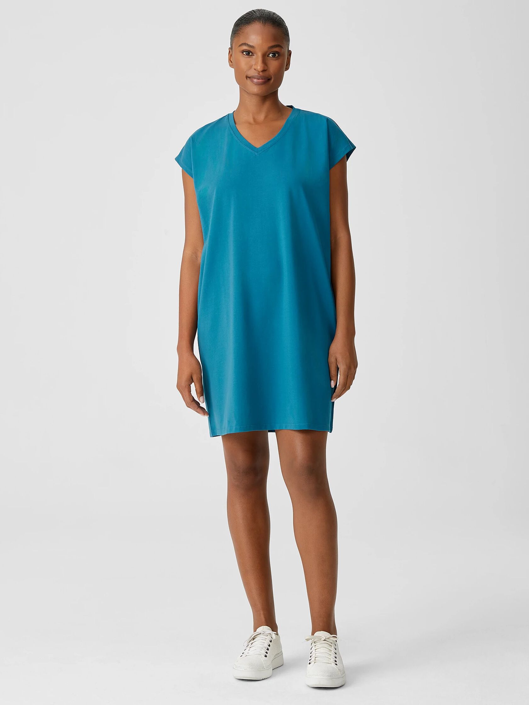 Pima Cotton Stretch Jersey V-Neck Dress
