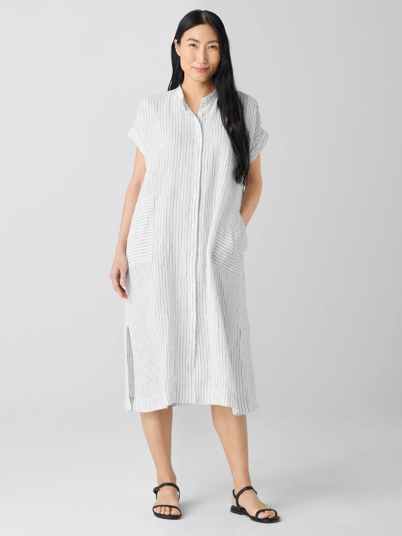 Puckered Organic Linen Shirtdress