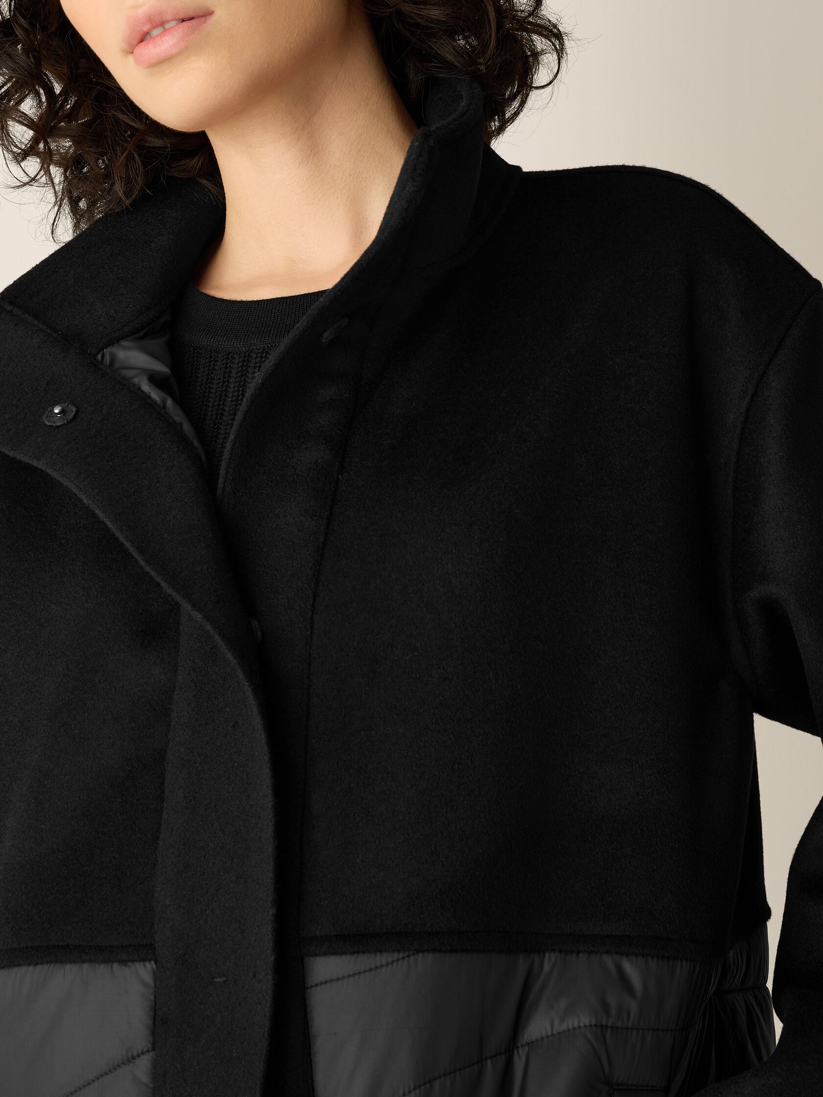 Eggshell Recycled Nylon Stand Collar Coat