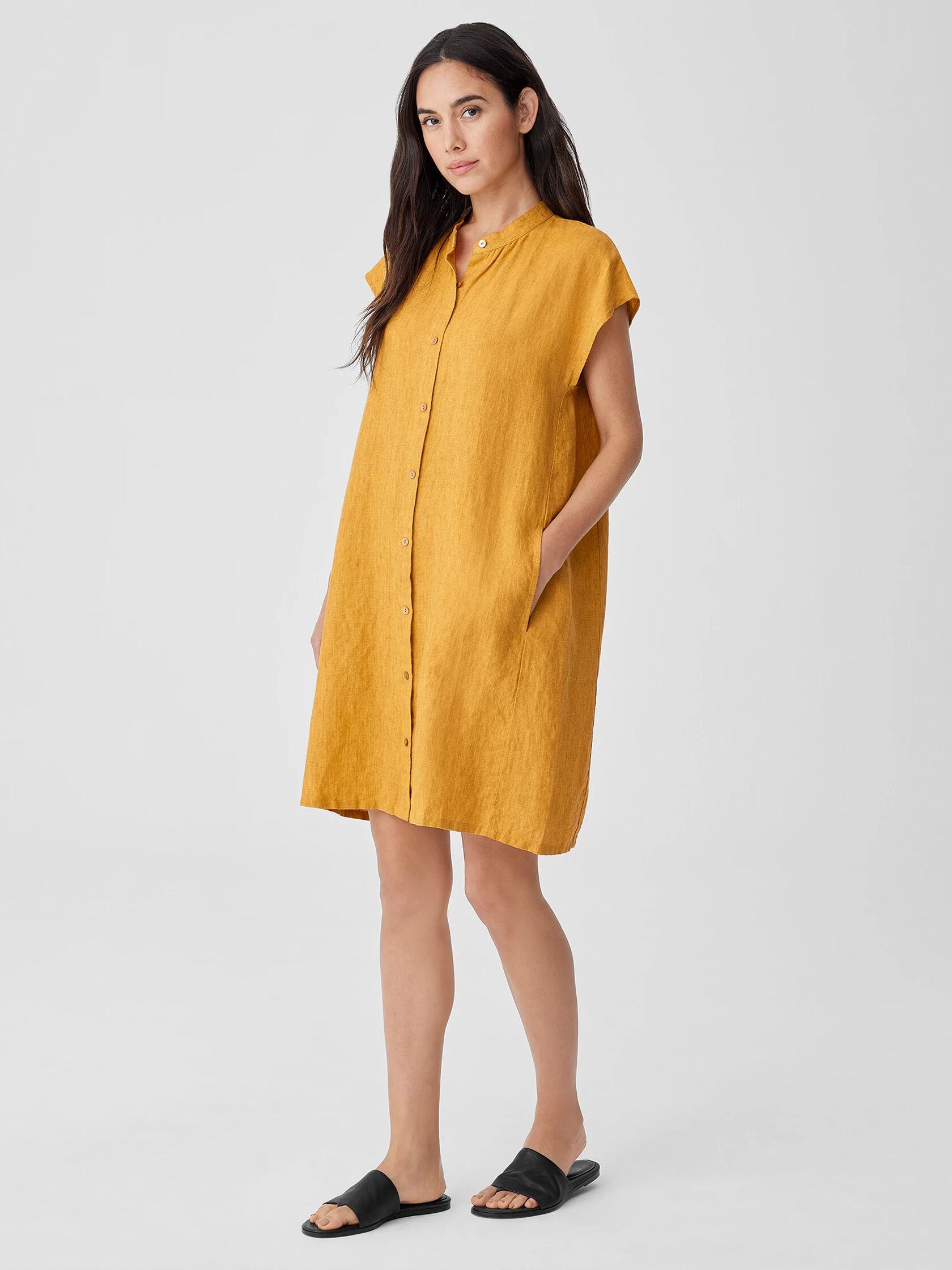 Washed Organic Linen Delave Shirtdress