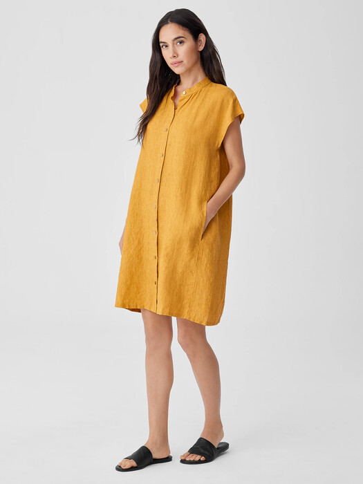 Washed Organic Linen Delave Shirtdress