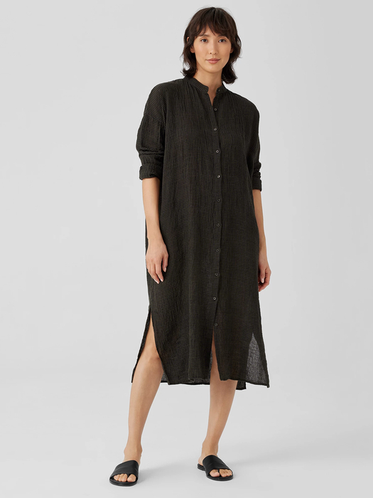 Puckered Organic Linen Long Shirtdress