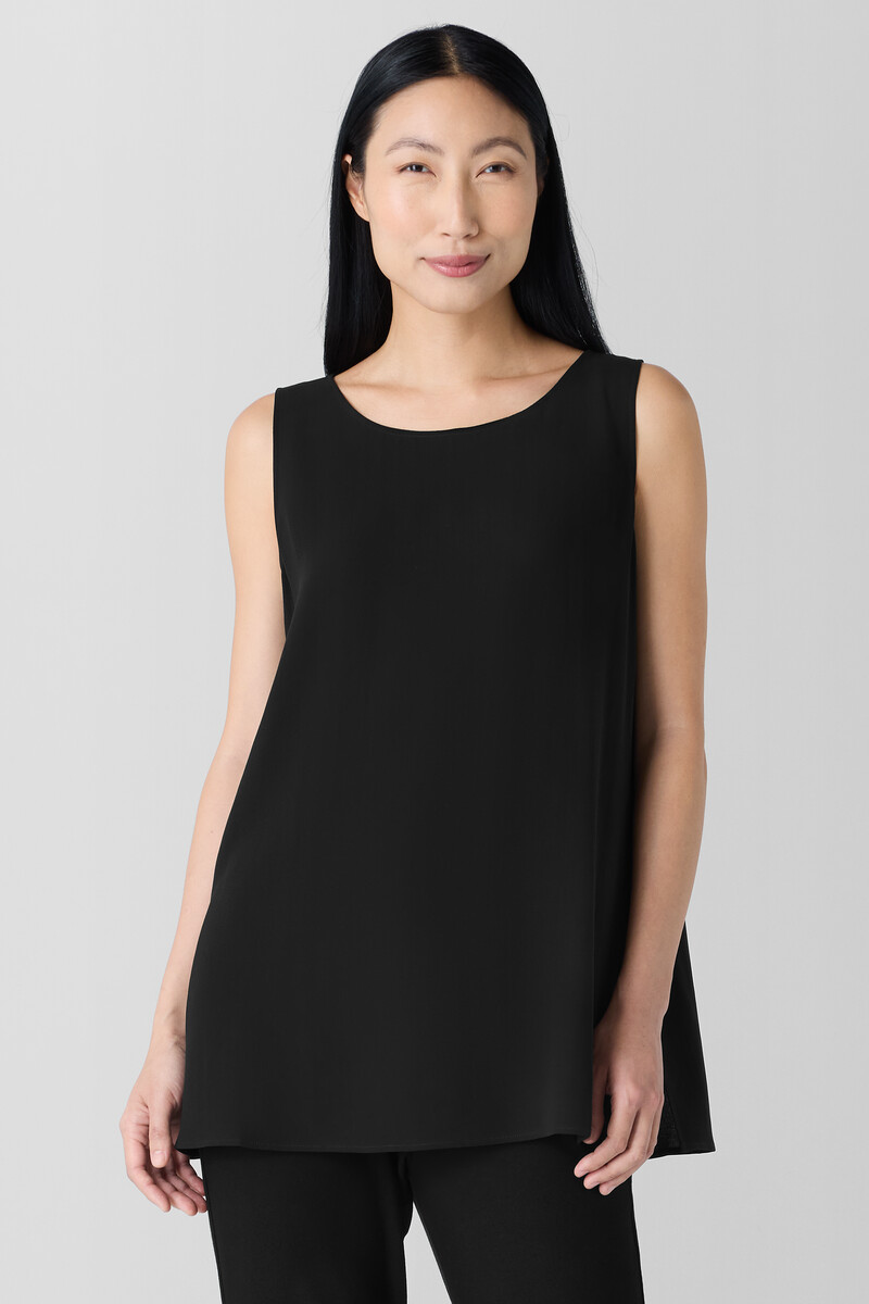 Silk Georgette Crepe Ballet Neck Long Tank Silk Georgette Crepe Ballet Neck Long Tank