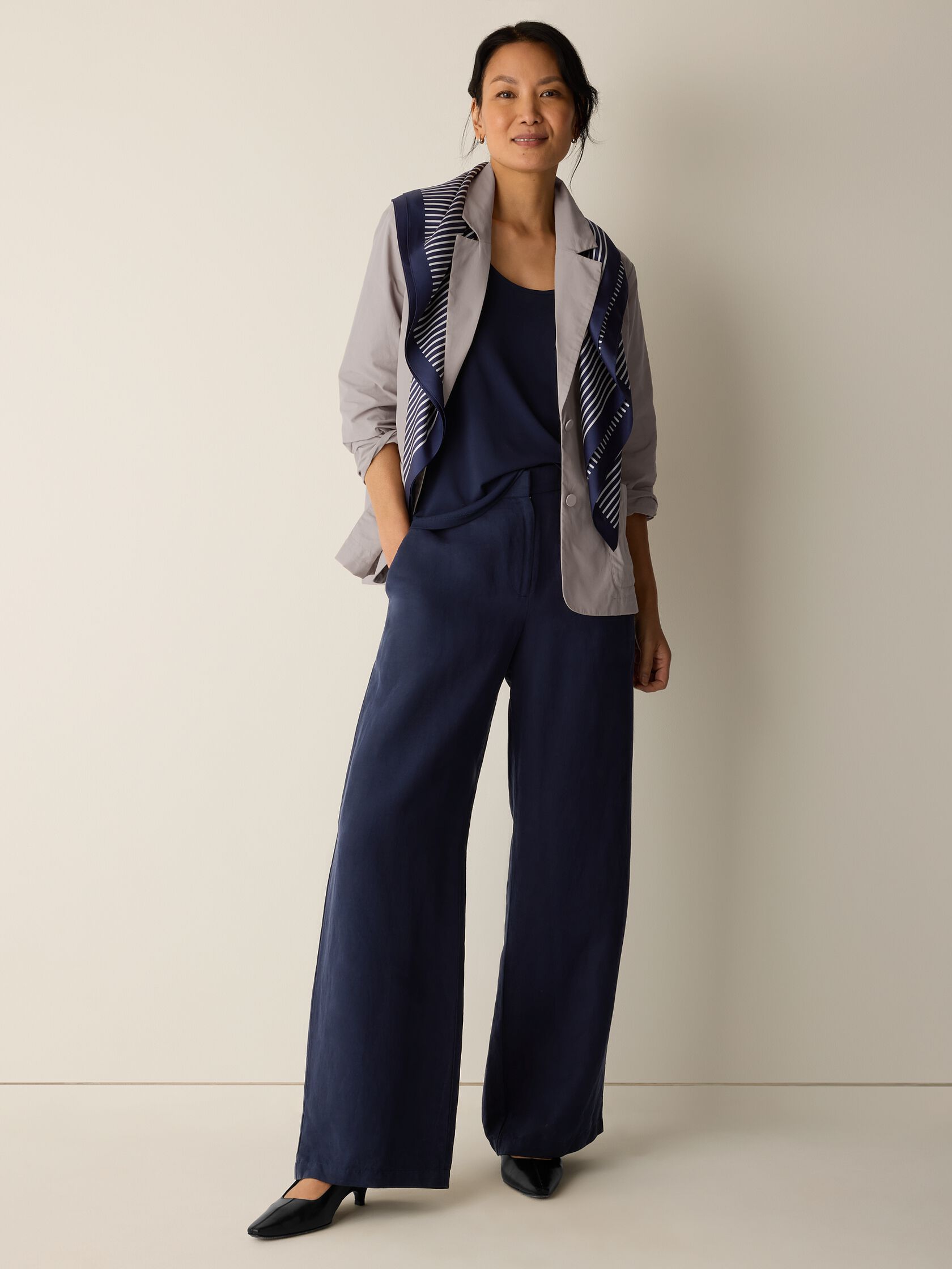 Linen Silk Twill Wide-Leg Trouser