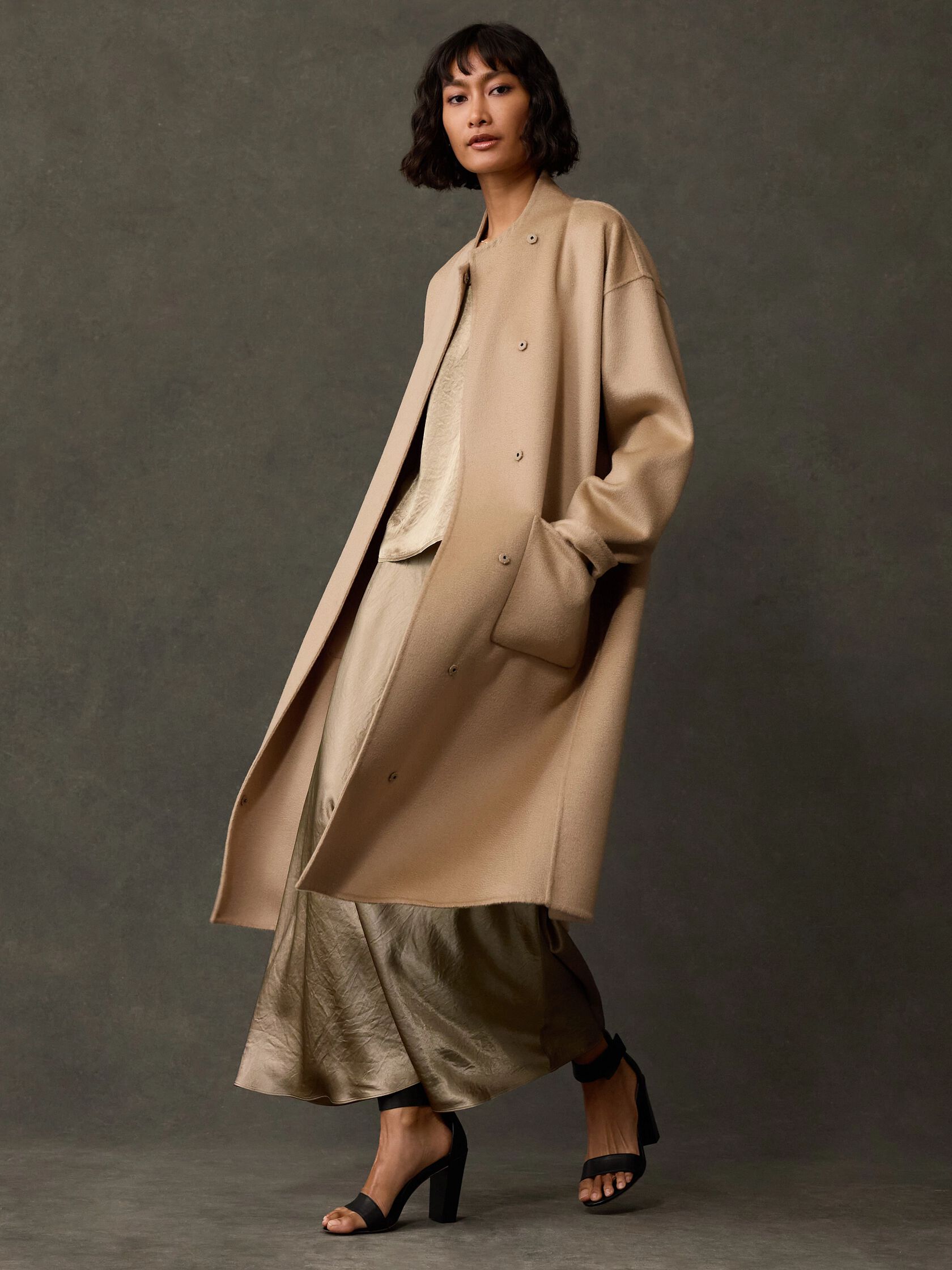 Lustrous Wool High Collar Coat