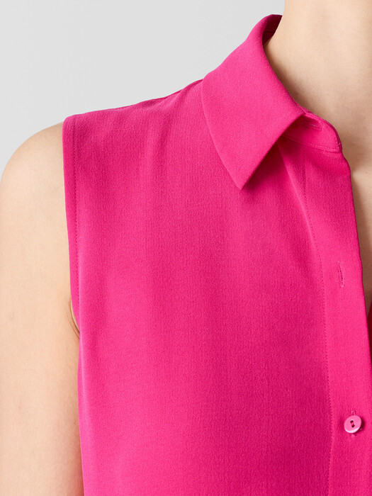 Silk Georgette Crepe Classic Collar Sleeveless Shirt