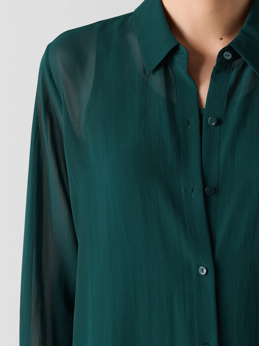 Sheer Silk Georgette Classic Collar Long Shirt