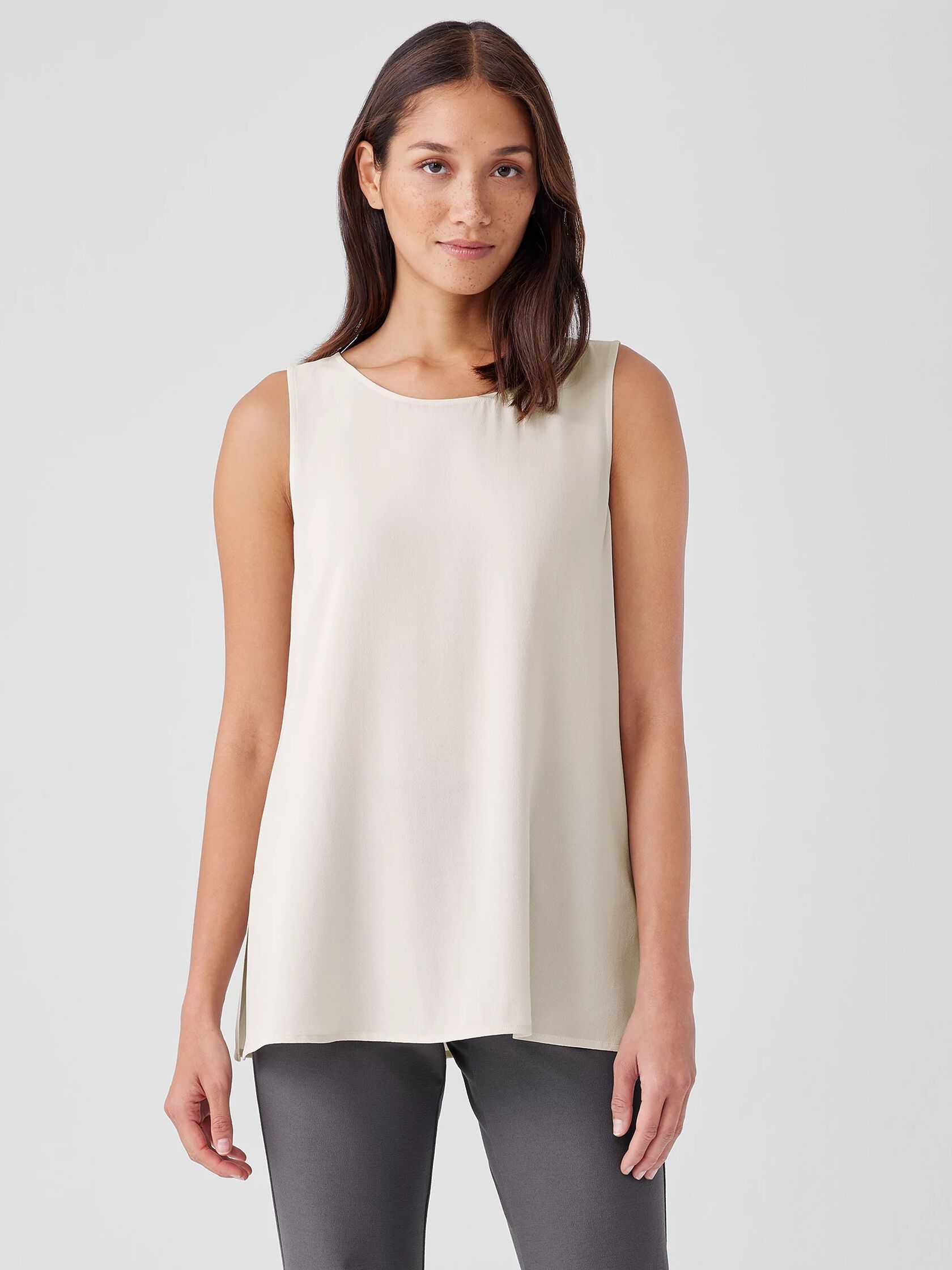 Silk Georgette Crepe Ballet Neck Tank