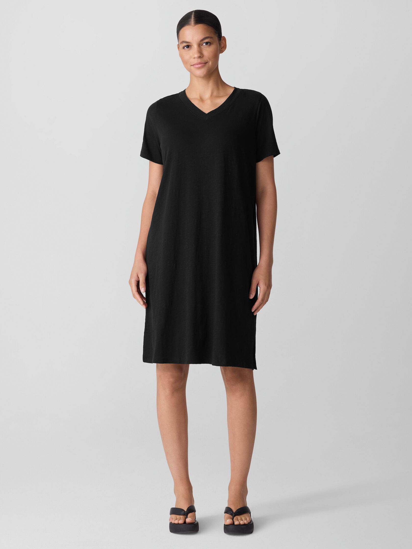 Organic Cotton Slubby Jersey V-Neck Dress