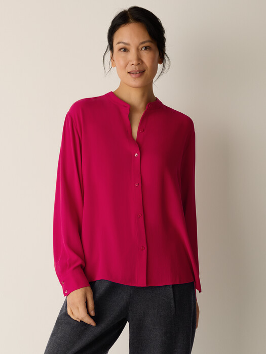 Silk Georgette Crepe Band Collar Top