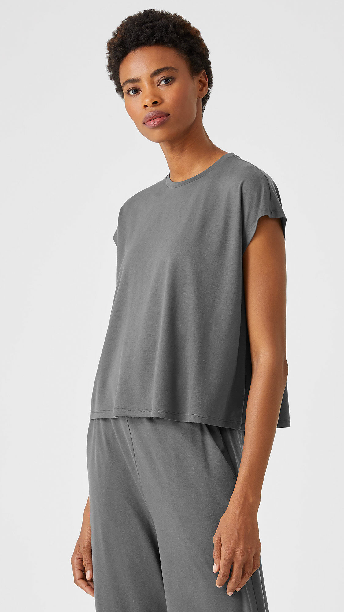 Eileen Fisher  Fine ストレッチ Jersey ニット Crew Neck Square Top レディース シャツ トップス Ro S1FTJ-T5685M-029.jpg?sw=525&sh
