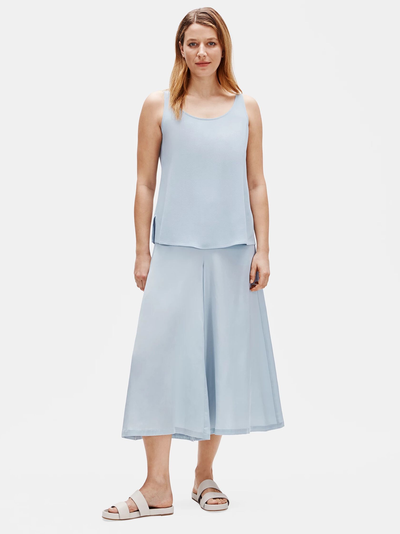 Silk Georgette Crepe Scoop Neck Tank