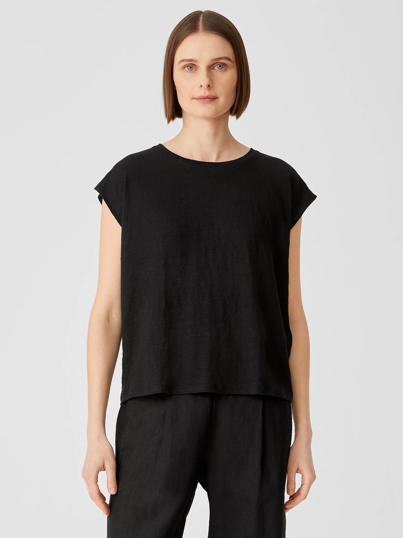 Organic Linen Jersey Shirred-Back Top