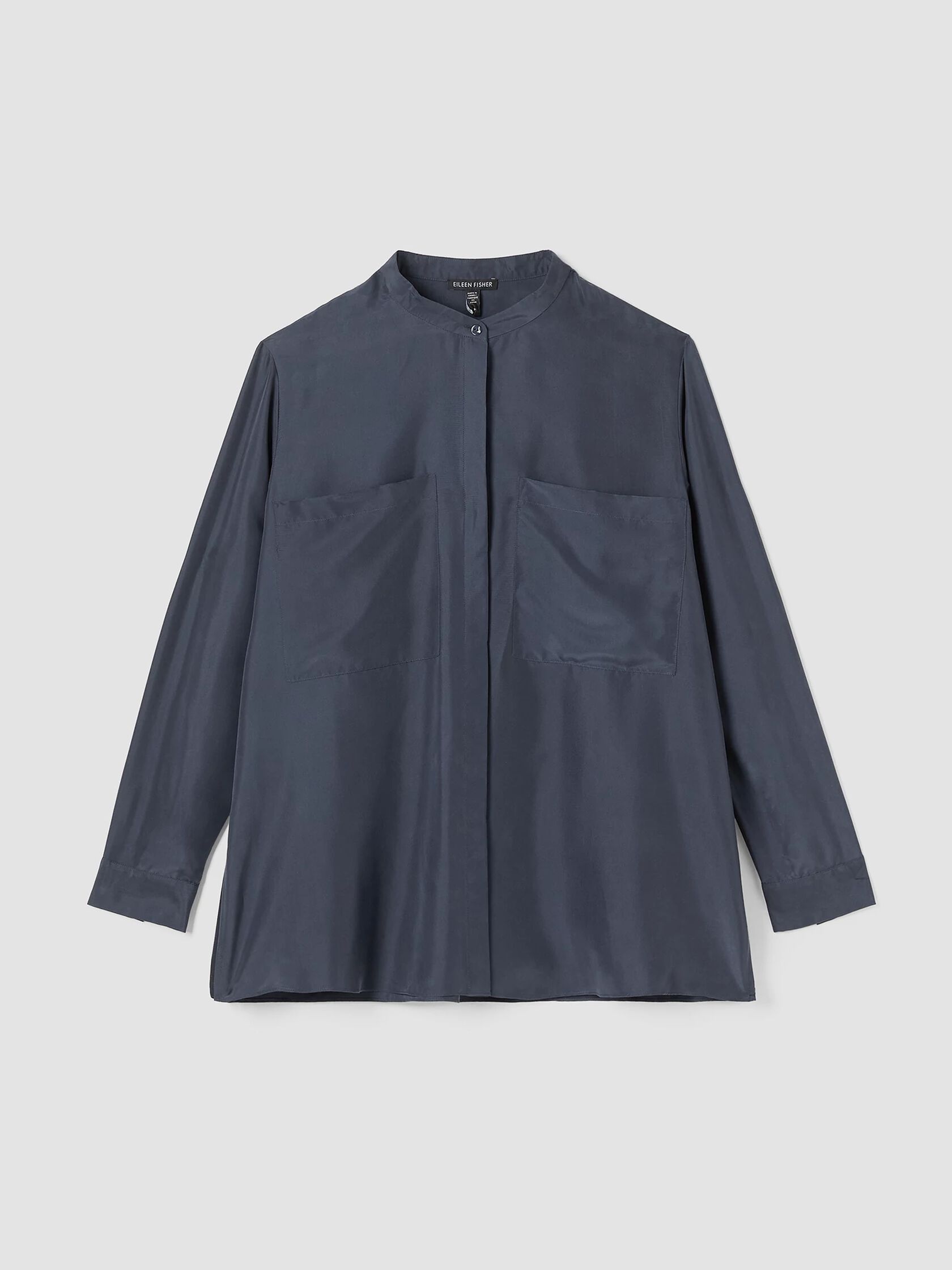 Washed Silk Band Collar Shirt