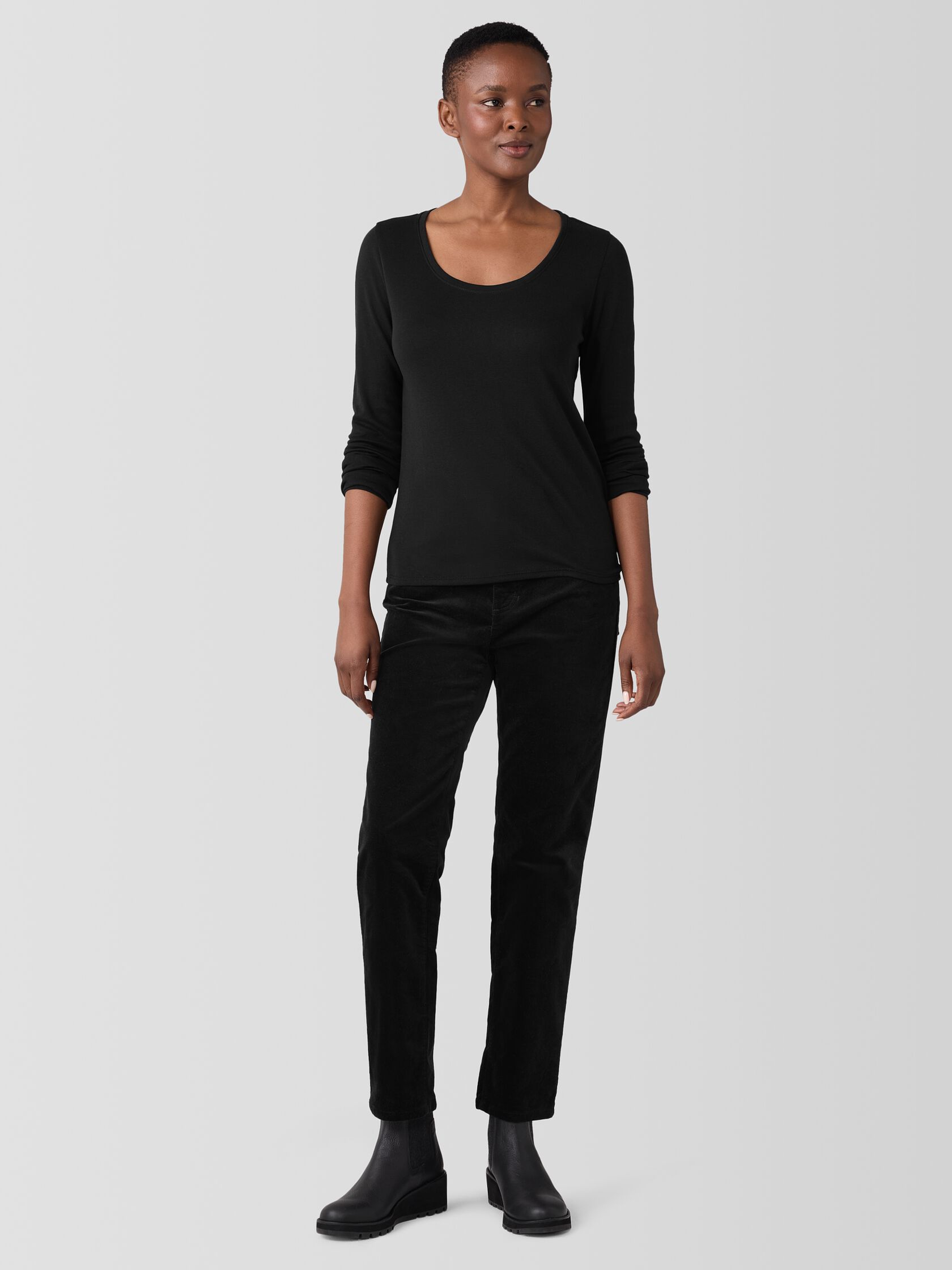 Ribbed Pima Cotton Blend Scoop Neck Top