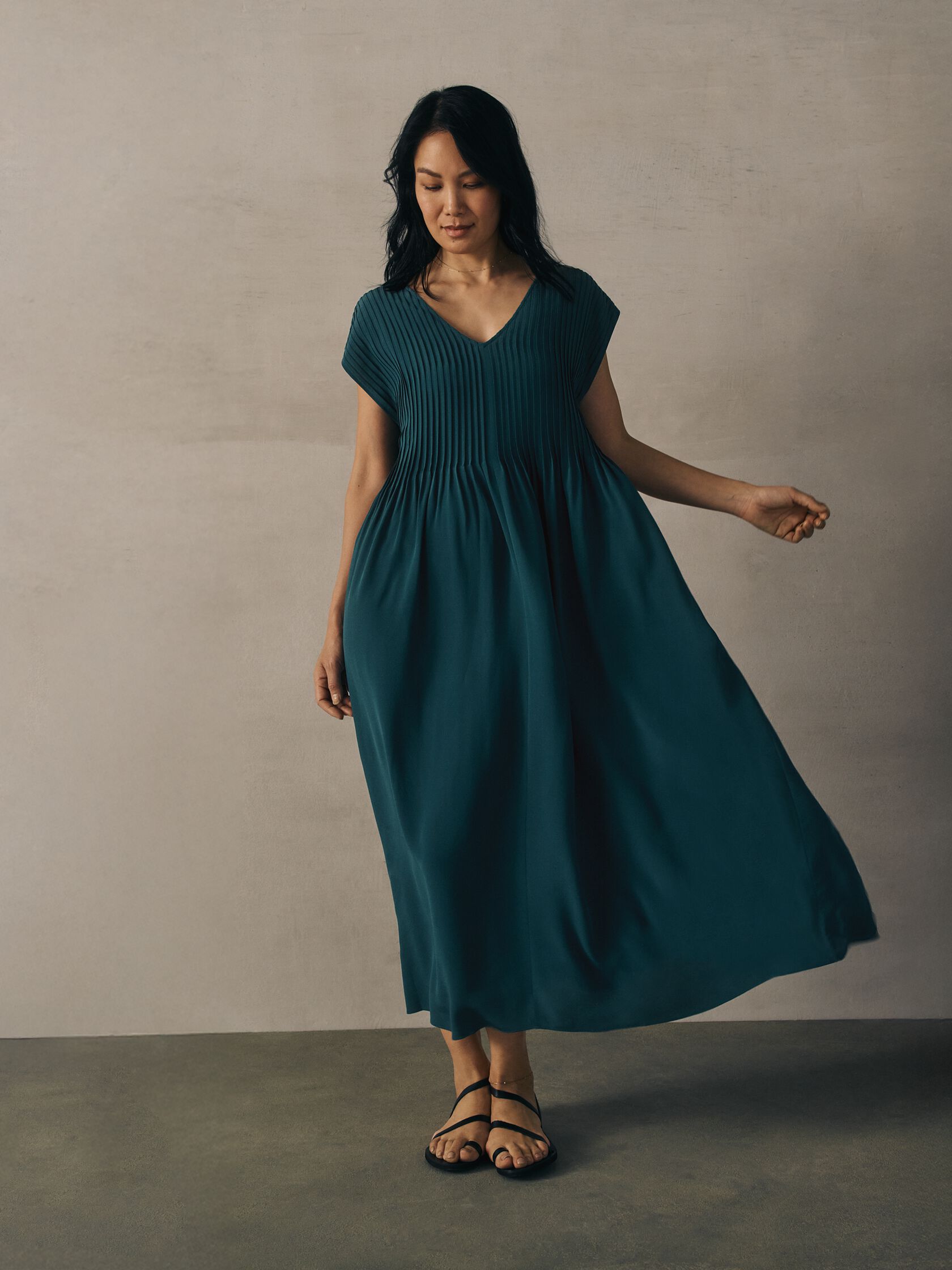 Silk Crepe de Chine V-Neck Dress