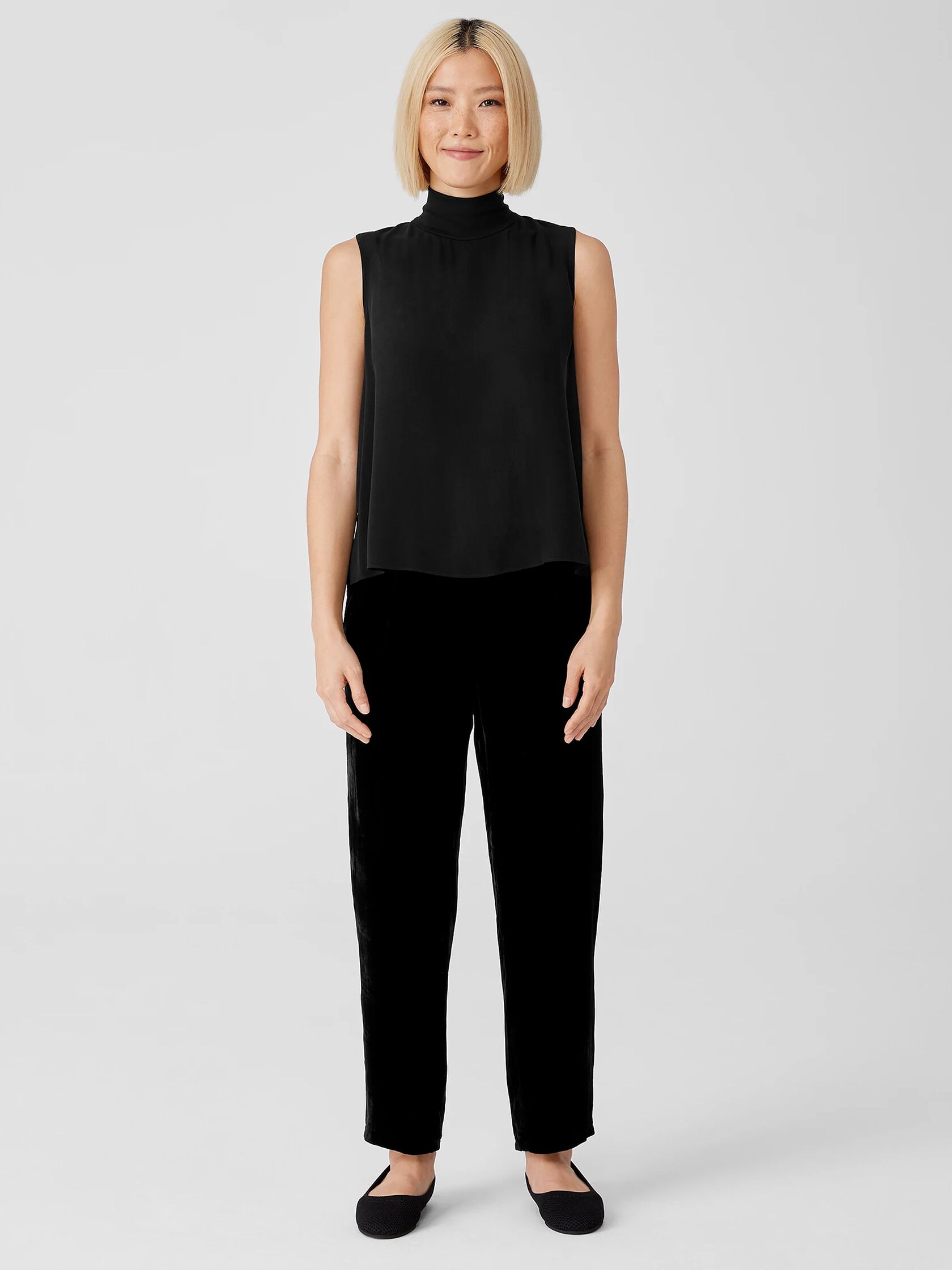 Silk Georgette Crepe Mock Neck Tank