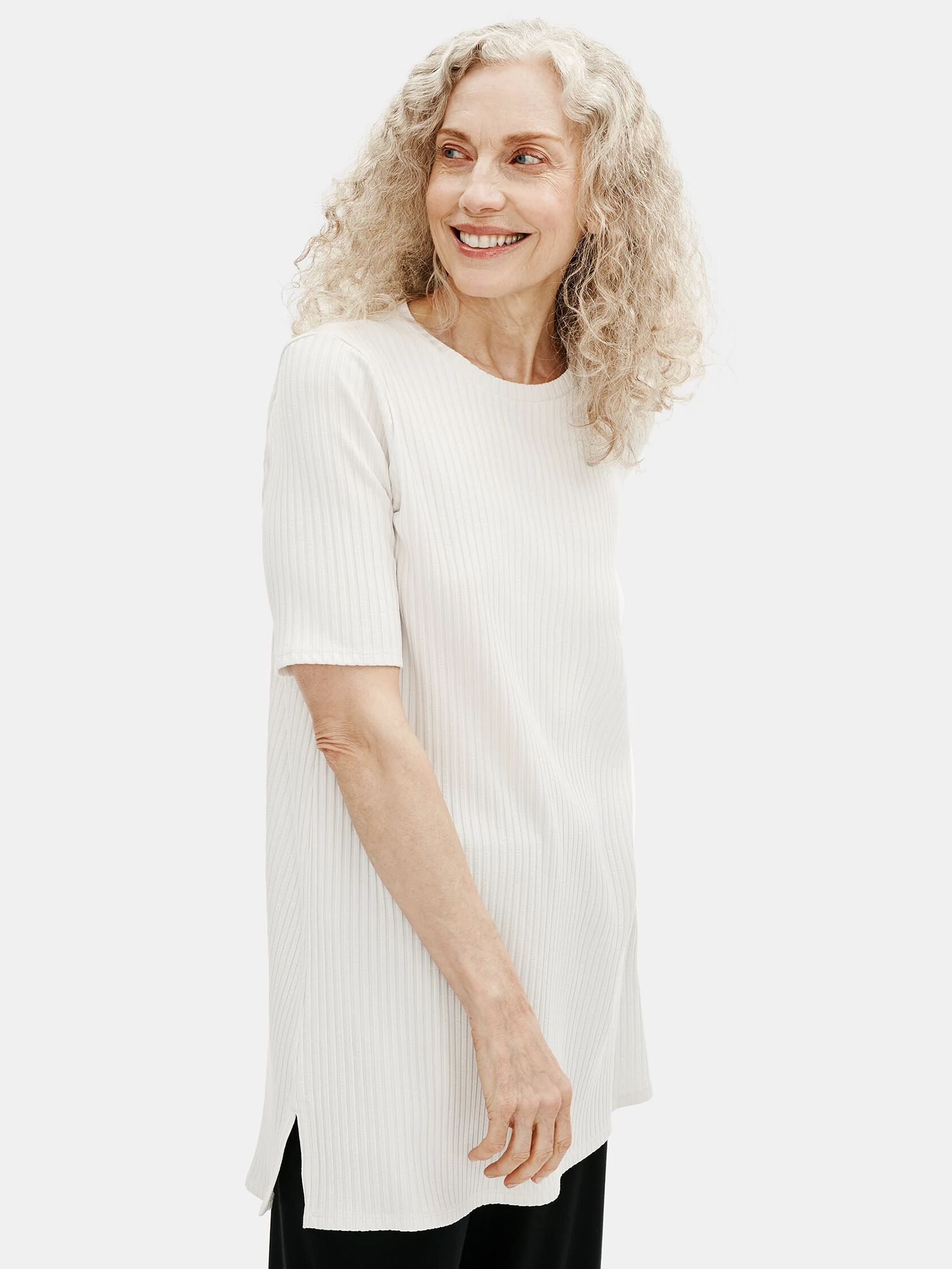 Textured Stretch Rib Round Neck Tunic