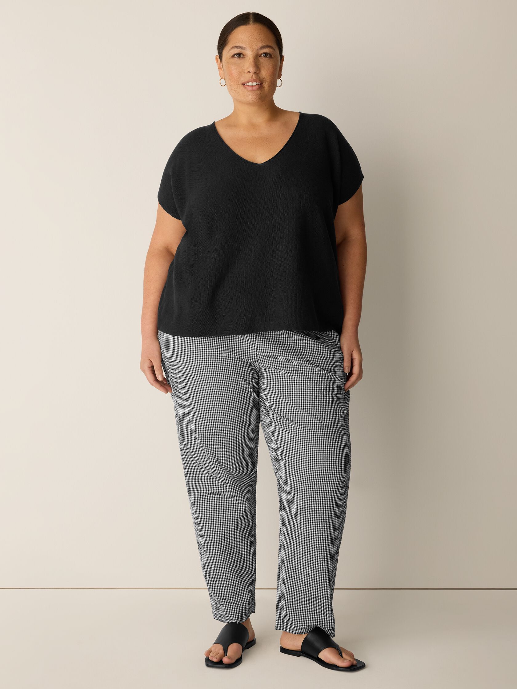 Organic Cotton Pucker Check Tapered Pant