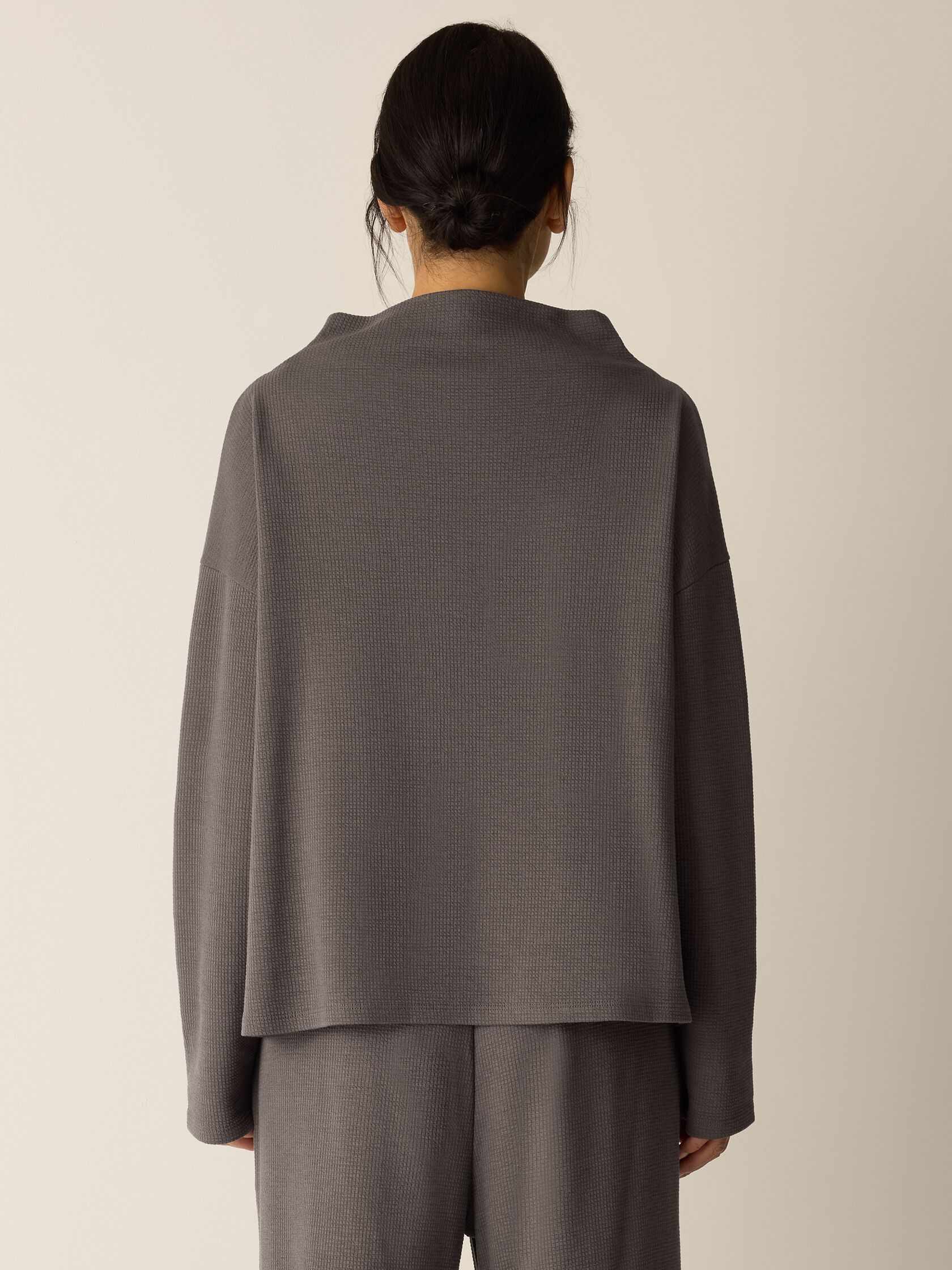 Waffle Cotton Blend Doubleknit Funnel Neck Box-Top