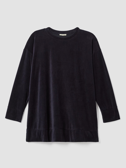 Cotton Velour Crew Neck Long Top