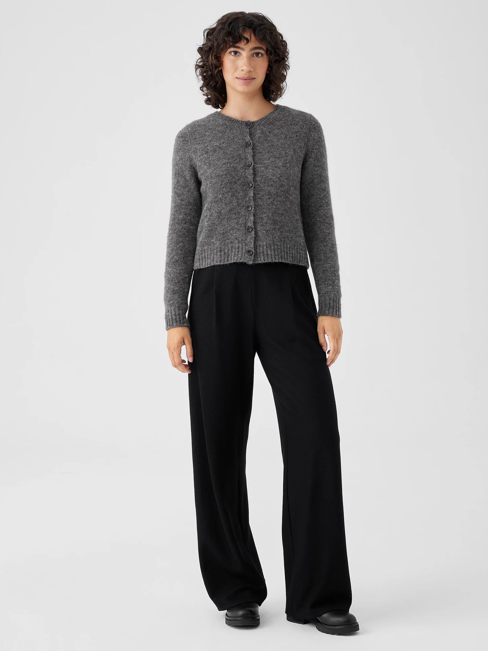 Mohair Plush Mélange Crew Neck Cardigan