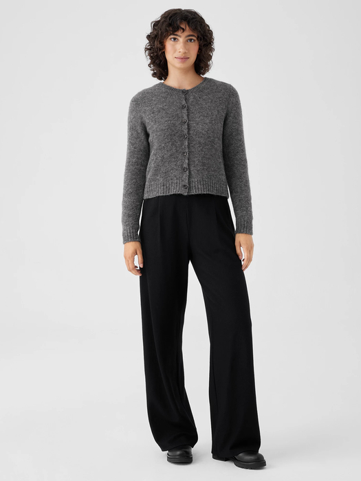 Mohair Plush Mélange Crew Neck Cardigan