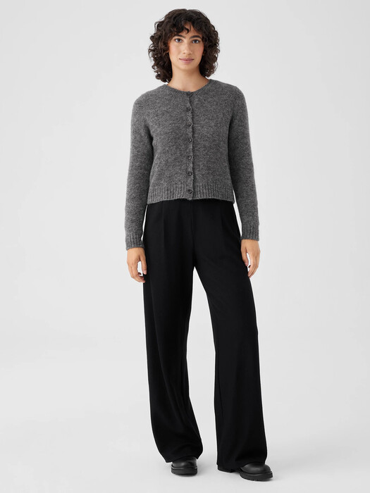 Mohair Plush Mélange Crew Neck Cardigan