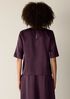 Textured Satin Round Neck Elbow-Sleeve Top