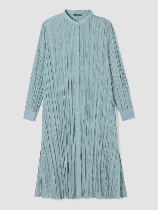 Crushed Silk Band Collar Long Shirt