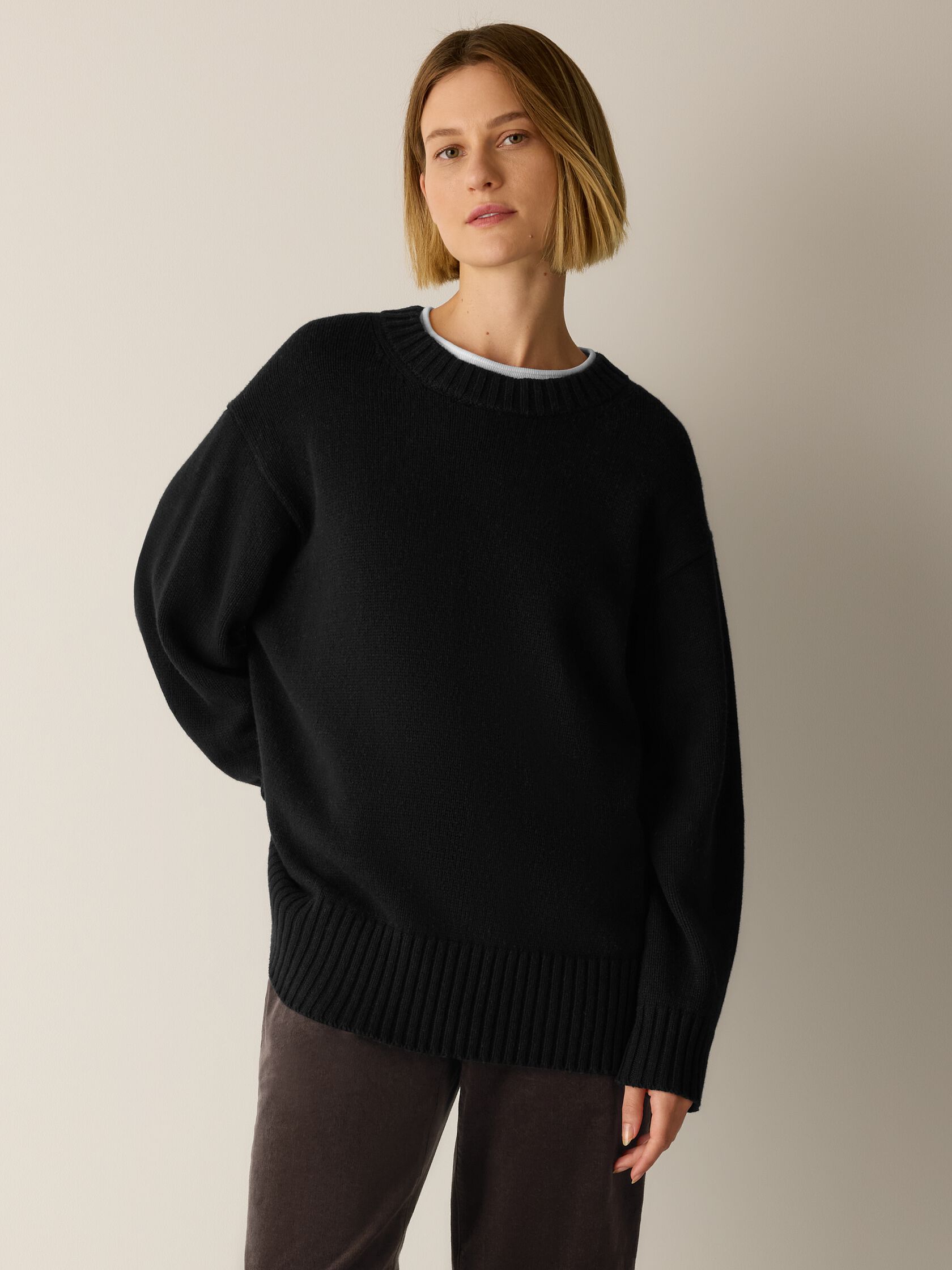 Cotton & Recycled Cashmere Crew Neck Long Top