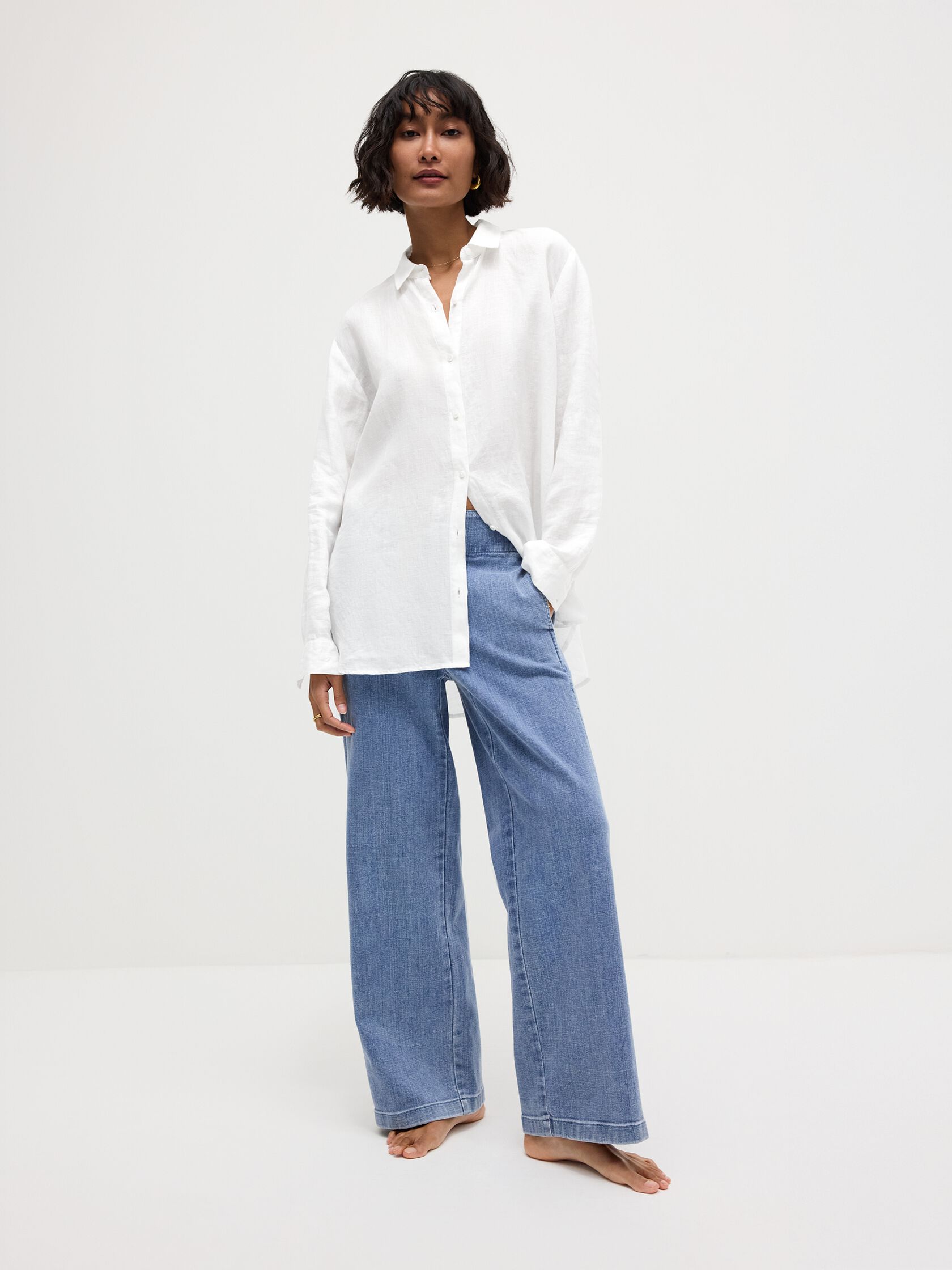 Cotton Stretch Denim Wide-Leg Trouser
