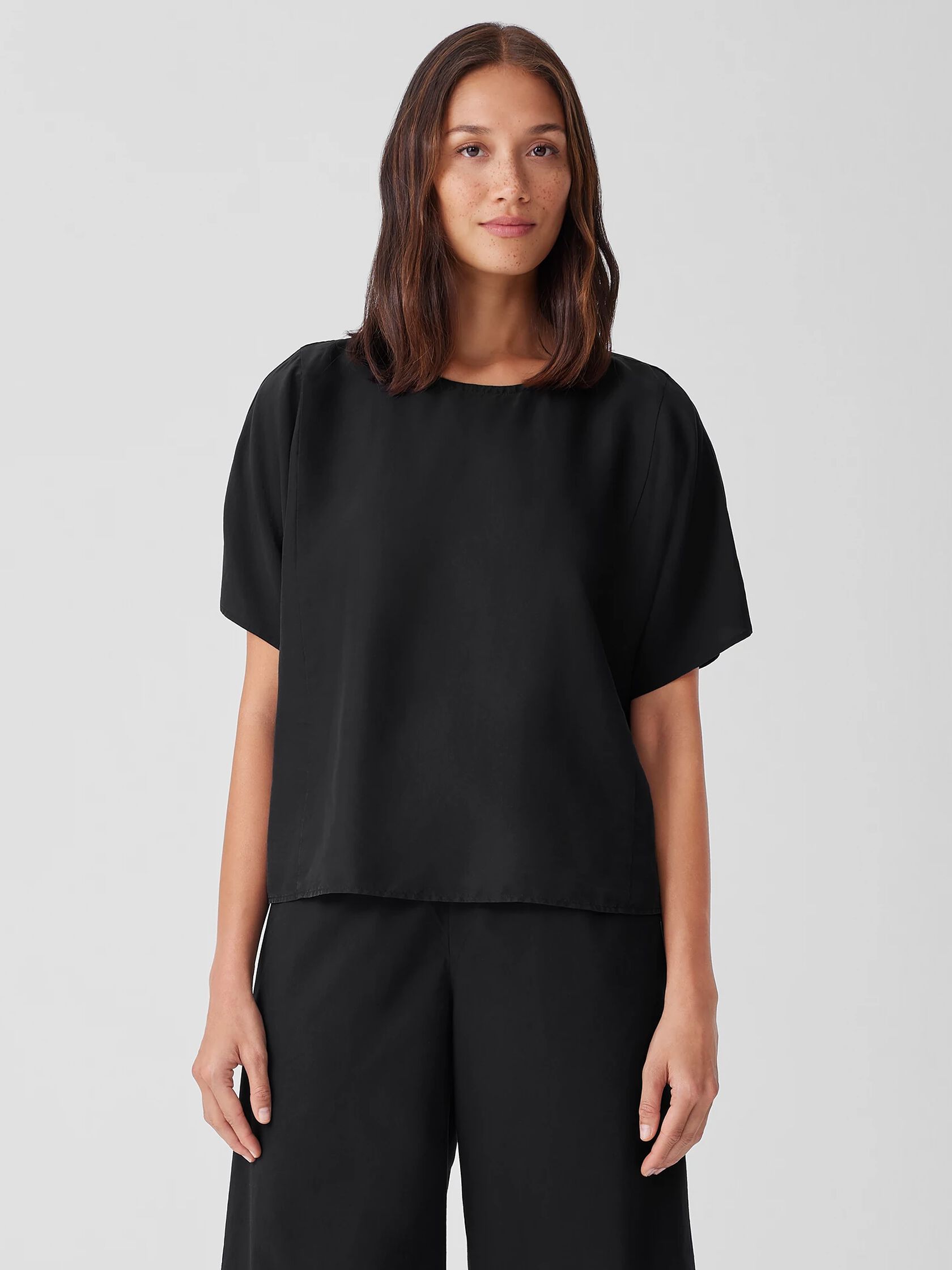 Garment-Dyed Silk Jewel Neck Top