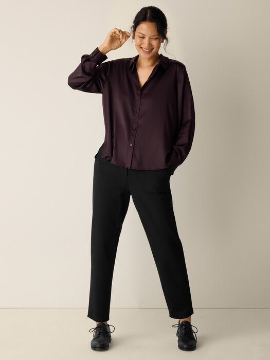 Stretch Silk Charmeuse Classic Collar Shirt