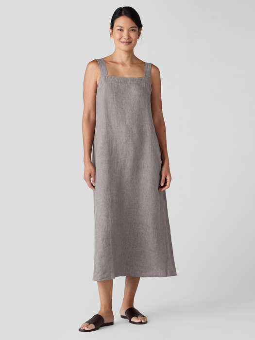 Washed Organic Linen Délavé Square Neck Dress