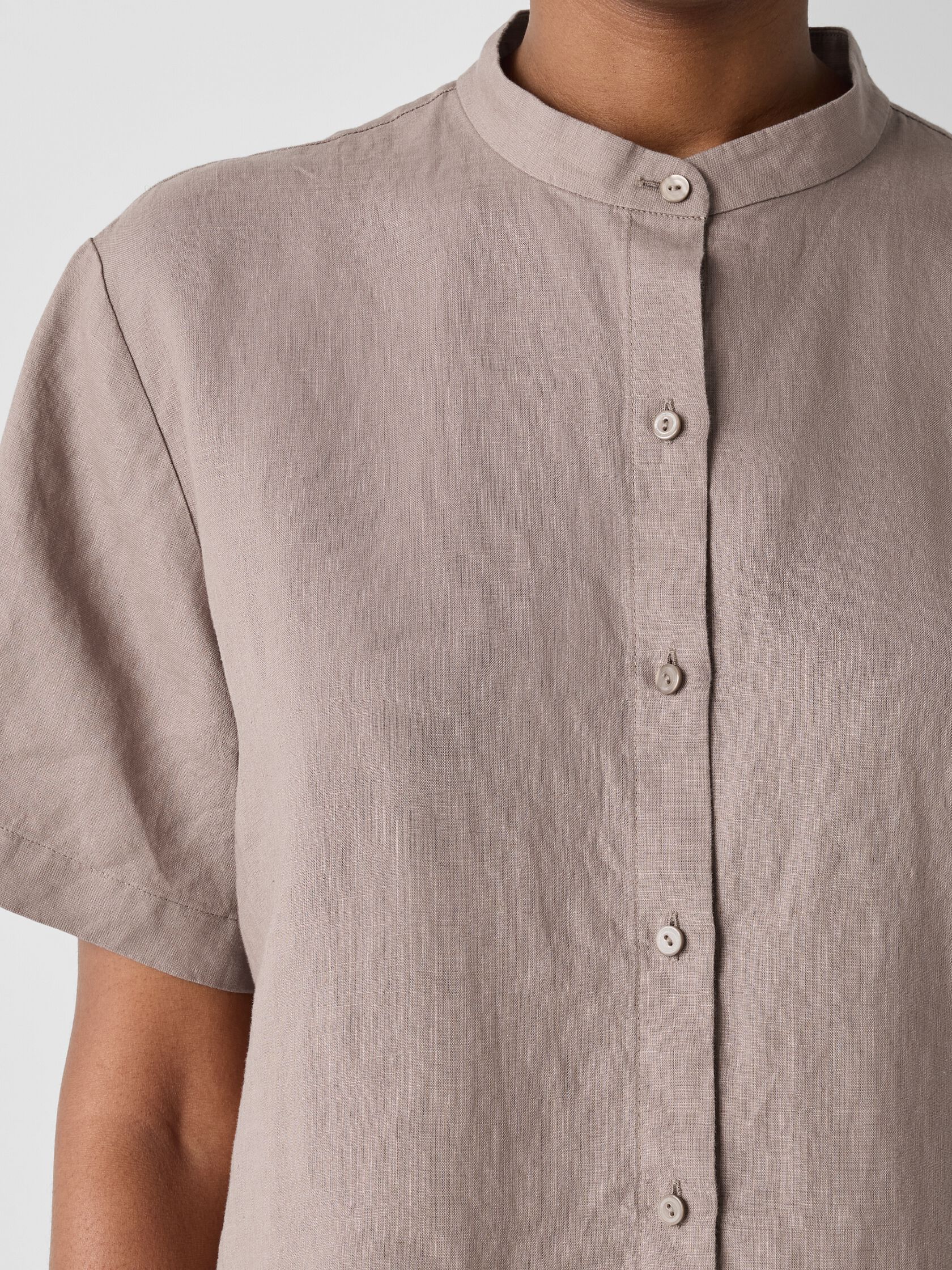 Organic Handkerchief Linen Band Collar Shirt