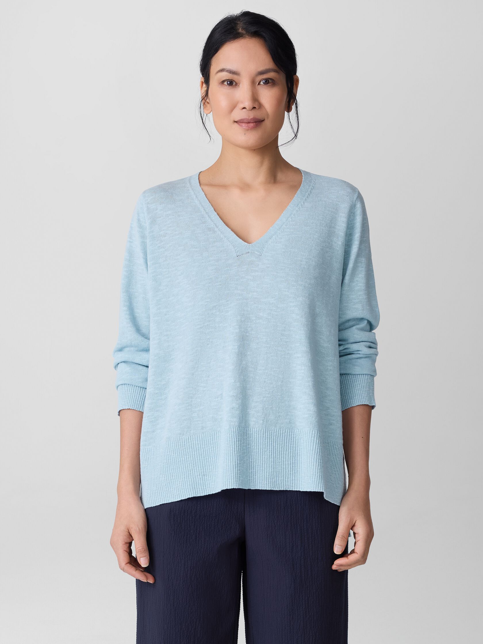 Organic Linen Cotton Slub V-Neck Top