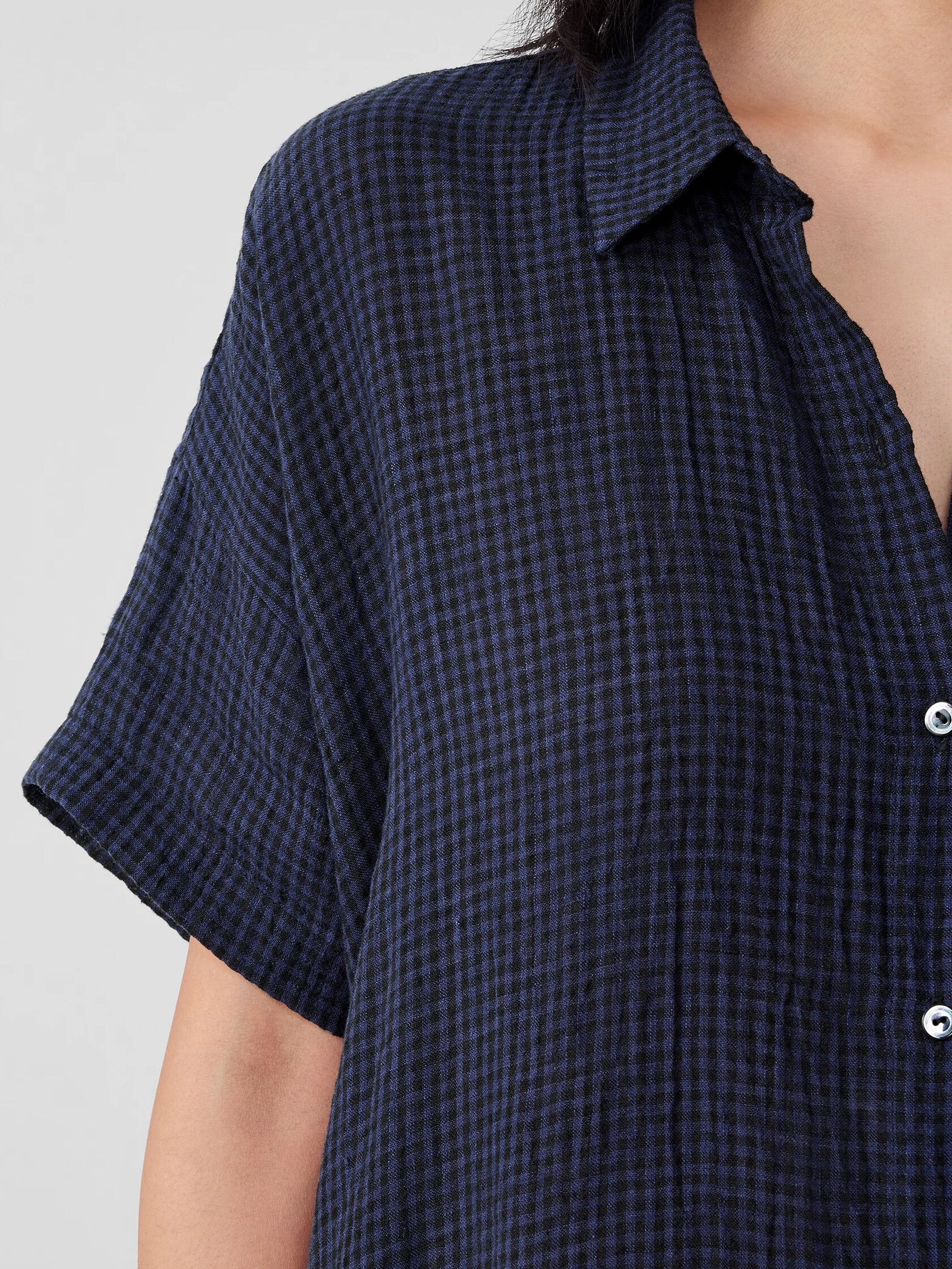 Puckered Organic Linen Classic Collar Dress