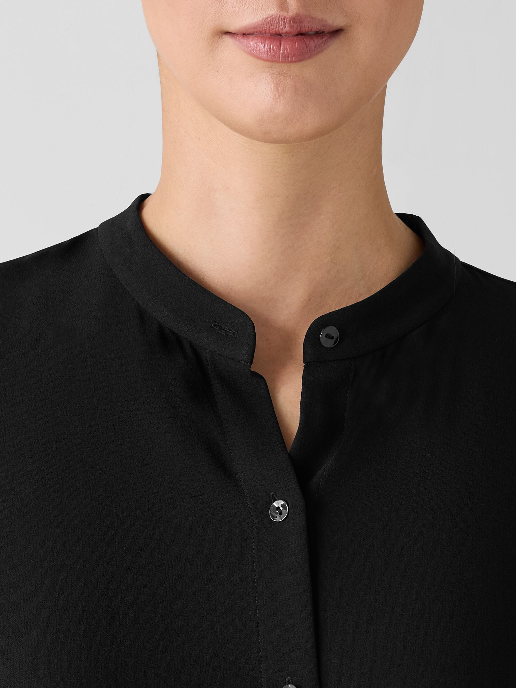 Silk Georgette Crepe Band Collar Shirt