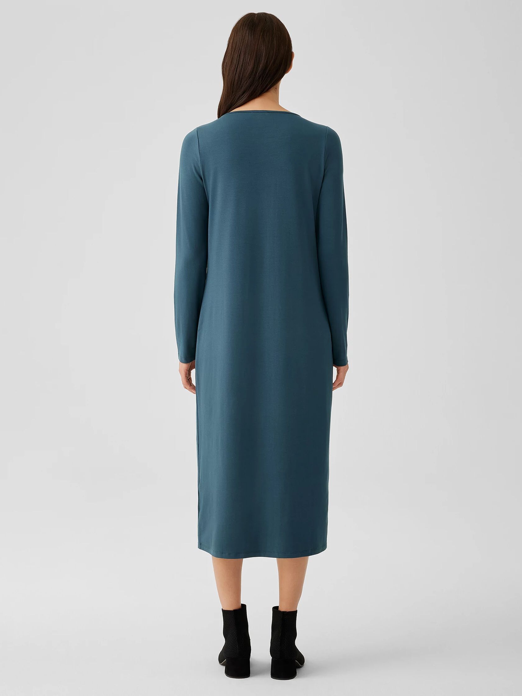 Stretch Jersey Knit Jewel Neck Dress