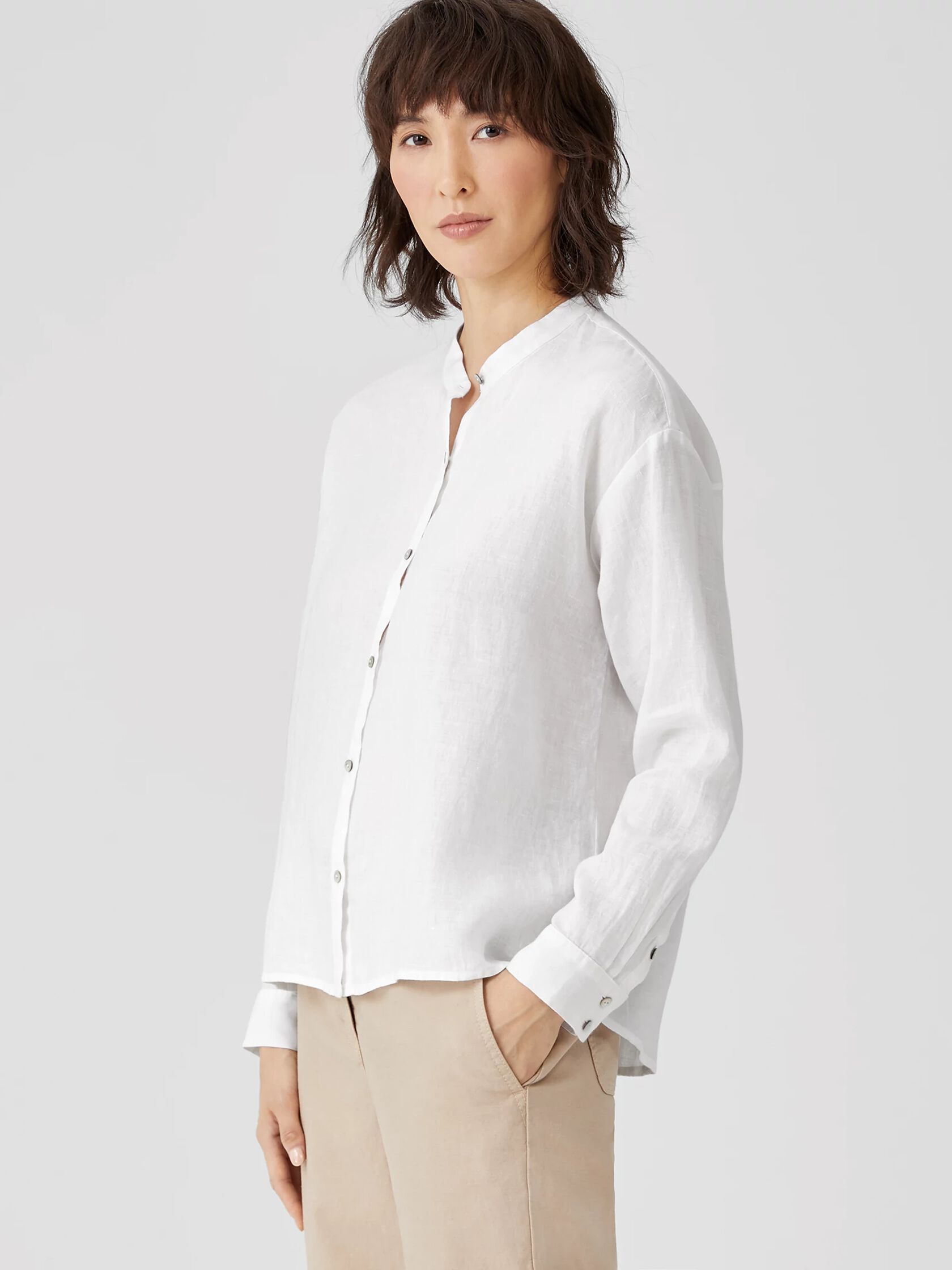 Organic Handkerchief Linen Mandarin Collar Shirt