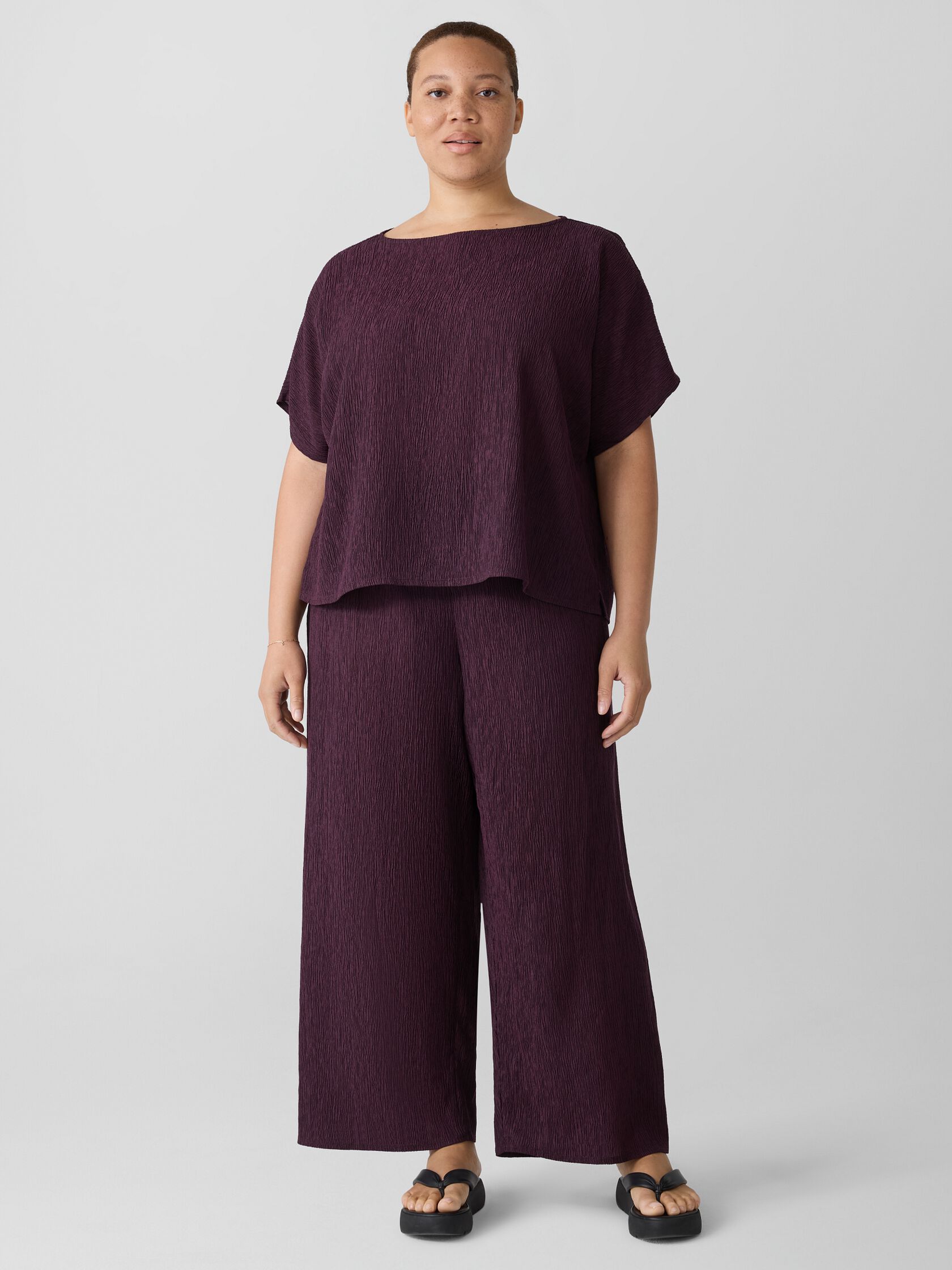 Woven Plissé Dolman Sleeve Top