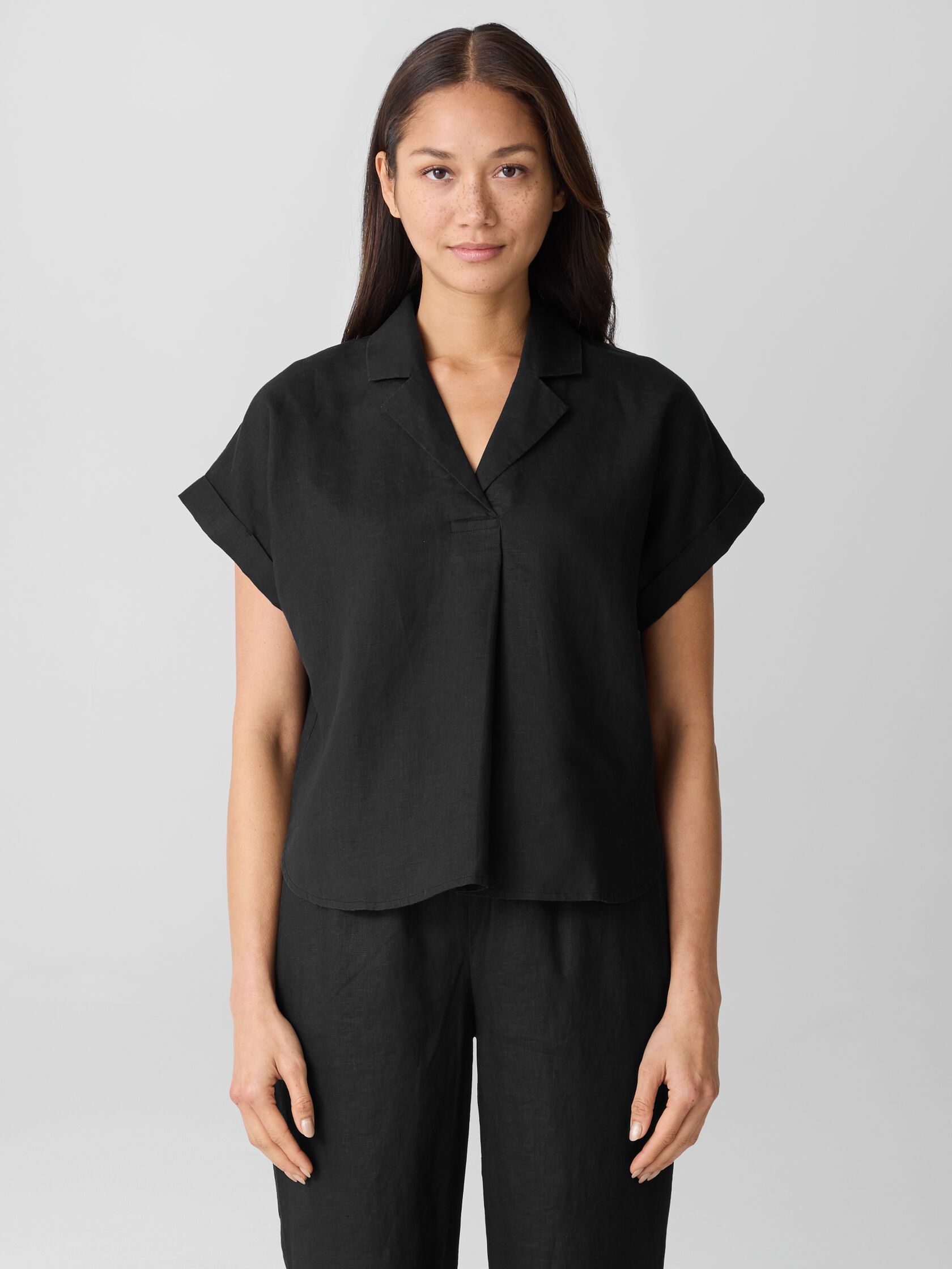 Organic Handkerchief Linen Notch Collar Top