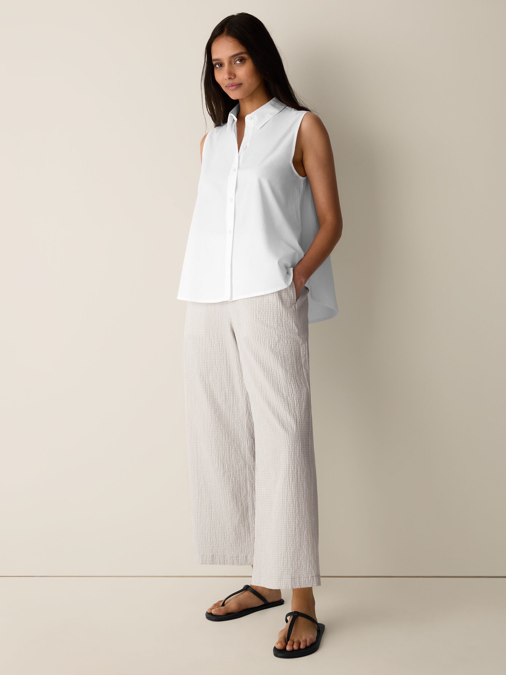 Organic Cotton Poplin Classic Collar Sleeveless Shirt